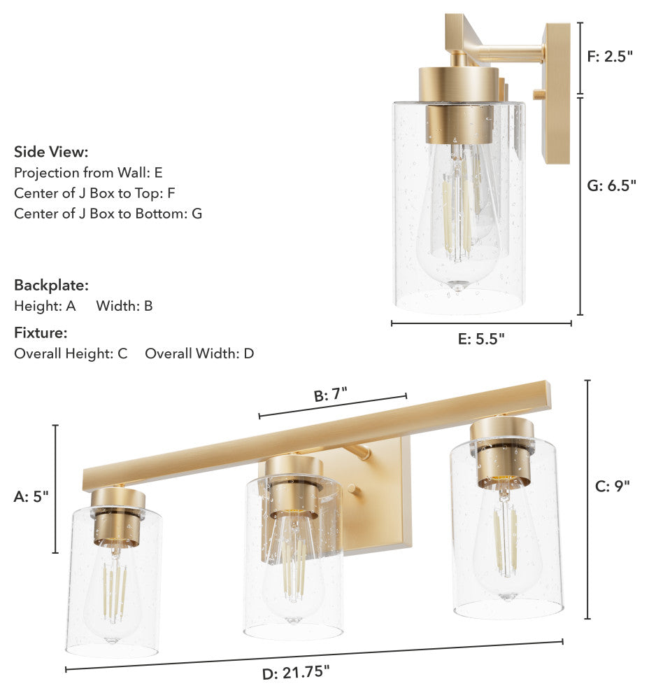 Hartland Alturas Gold With Seeded Glass 3 Light Vanity Wall
