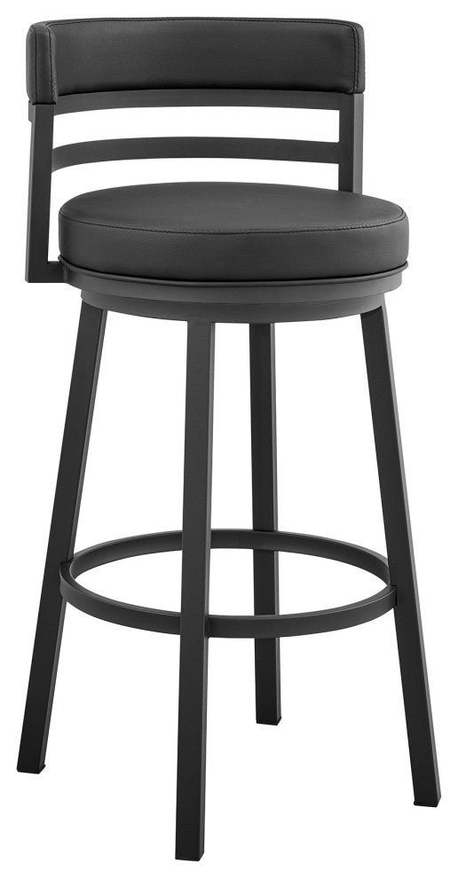 Titana 26" Counter Height Swivel Black Faux Leather and Metal Bar Stool