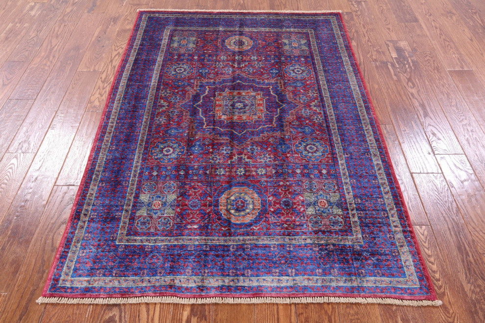 Geometric Mamluk Handmade Wool Rug 4' 1" X 5' 11" - Q12261