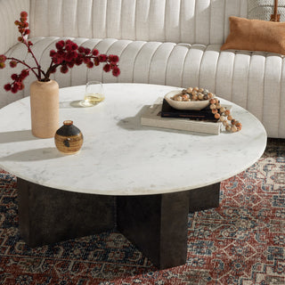 Terrell Round Coffee Table-Plsh White