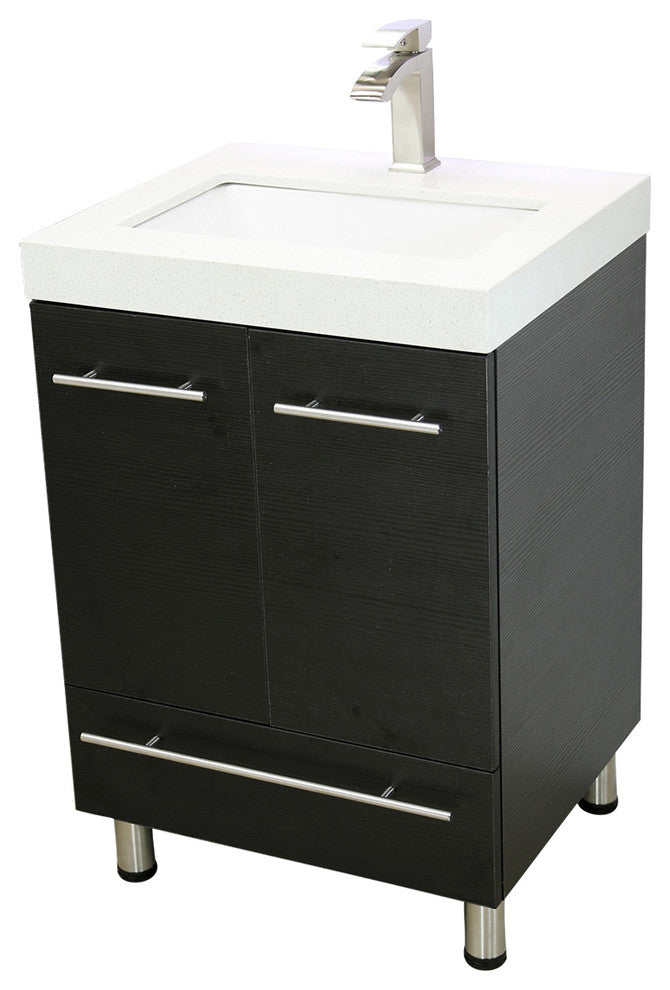Windbay 24" Freestanding Vanity, Black, White Integrated Sink and Countertop