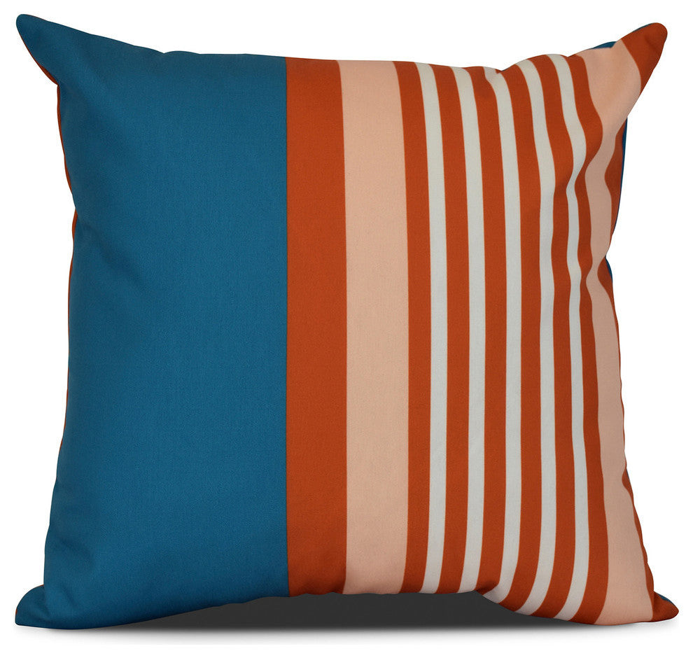 Beach Shack, Stripe Print Outdoor Pillow, Teal, 18"x18"