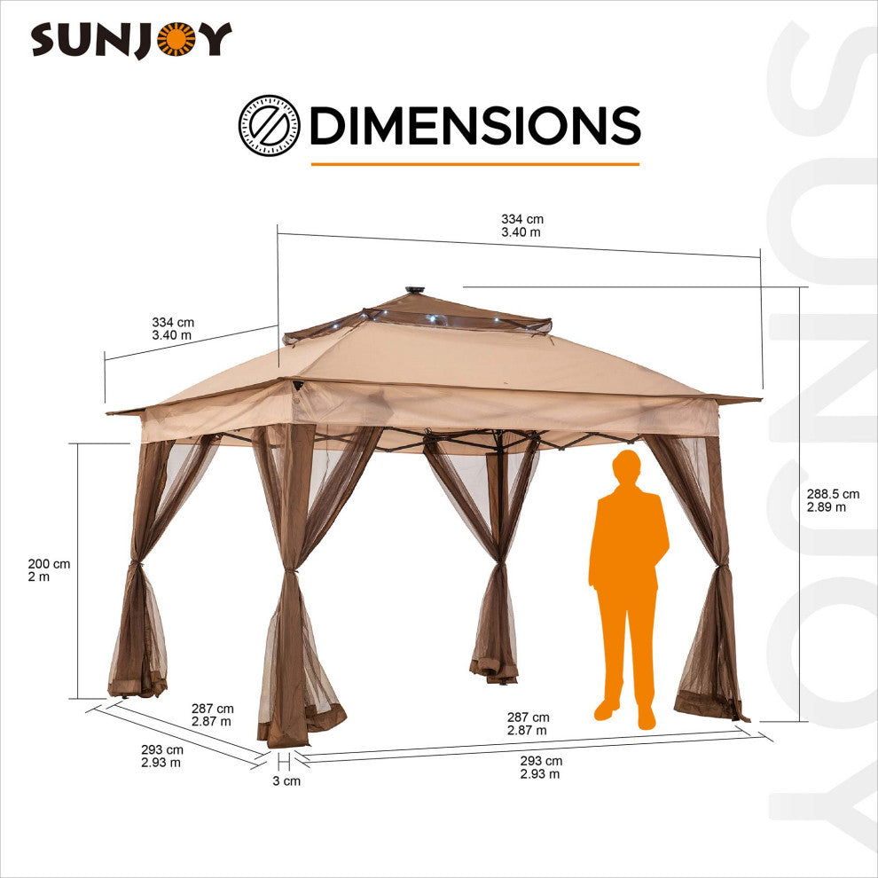 Sunjoy 11 x 11 ft Patio Pop Up Portable Gazebo with Solar LED Lighting