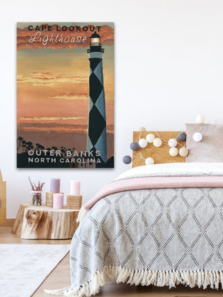 "Sunset at Lighthouse" Painting Print on Wrapped Canvas, 16x24
