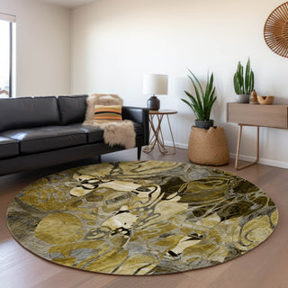 Premium Machine Washable Mayfield AMF558 Brown 8' x 8' Round Rug
