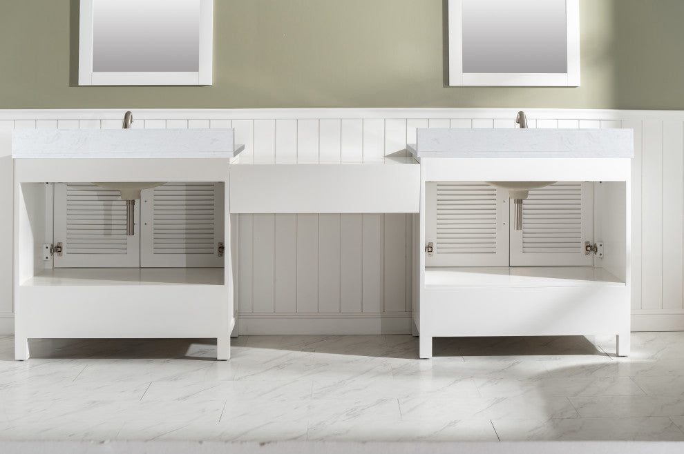 Estate Transitional White 102" Double Sink Bathroom Vanity Modular Set