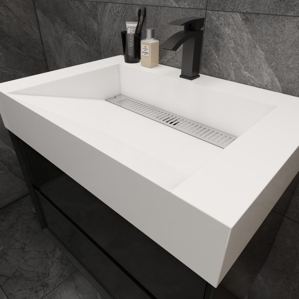 MAX 30" Floating Bath Vanity With Acrylic Sink, Gloss Black