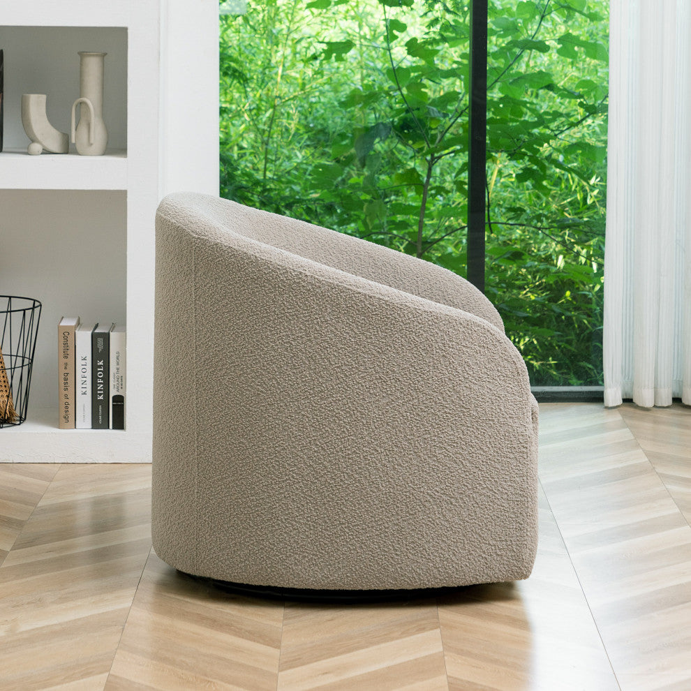32" Wide Boucle Upholstered Swivel Barrel Chair, Oatmeal