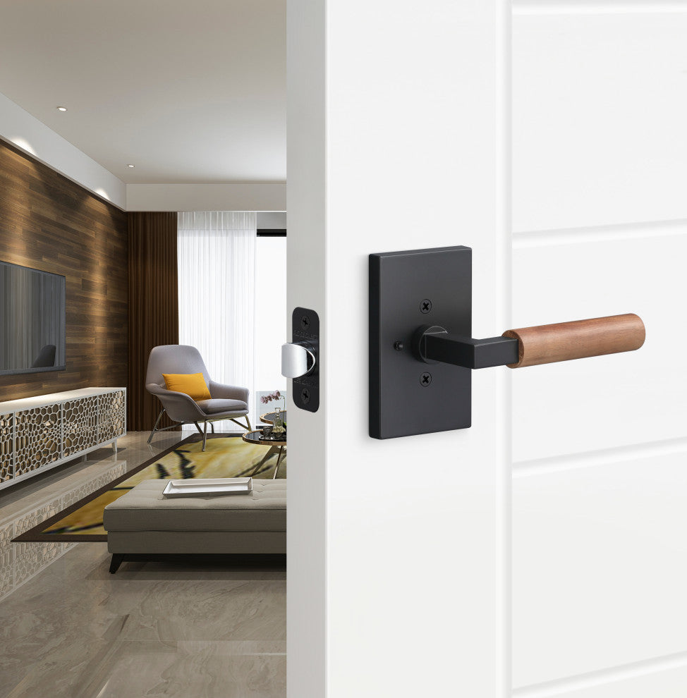 Levanto Privacy Rosette, Flat Black, Walnut Grip