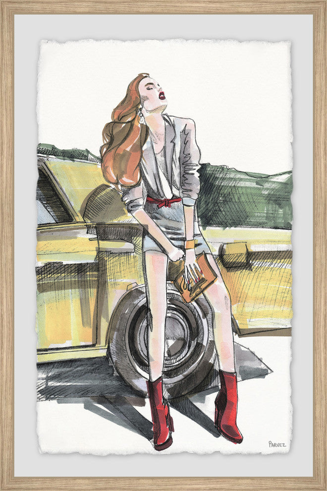 "Road Trip in Red Boots" Framed Painting Print, 8"x12"