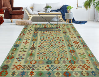 Sangat Kilim Steven Ivory/Light Blue Rug, 8'0x11'4