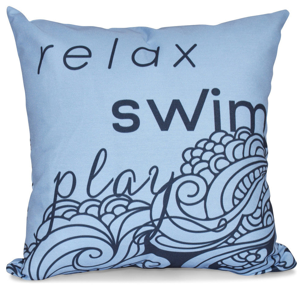 16"x16" Mellow Mantra, Word Print Pillow, Blue