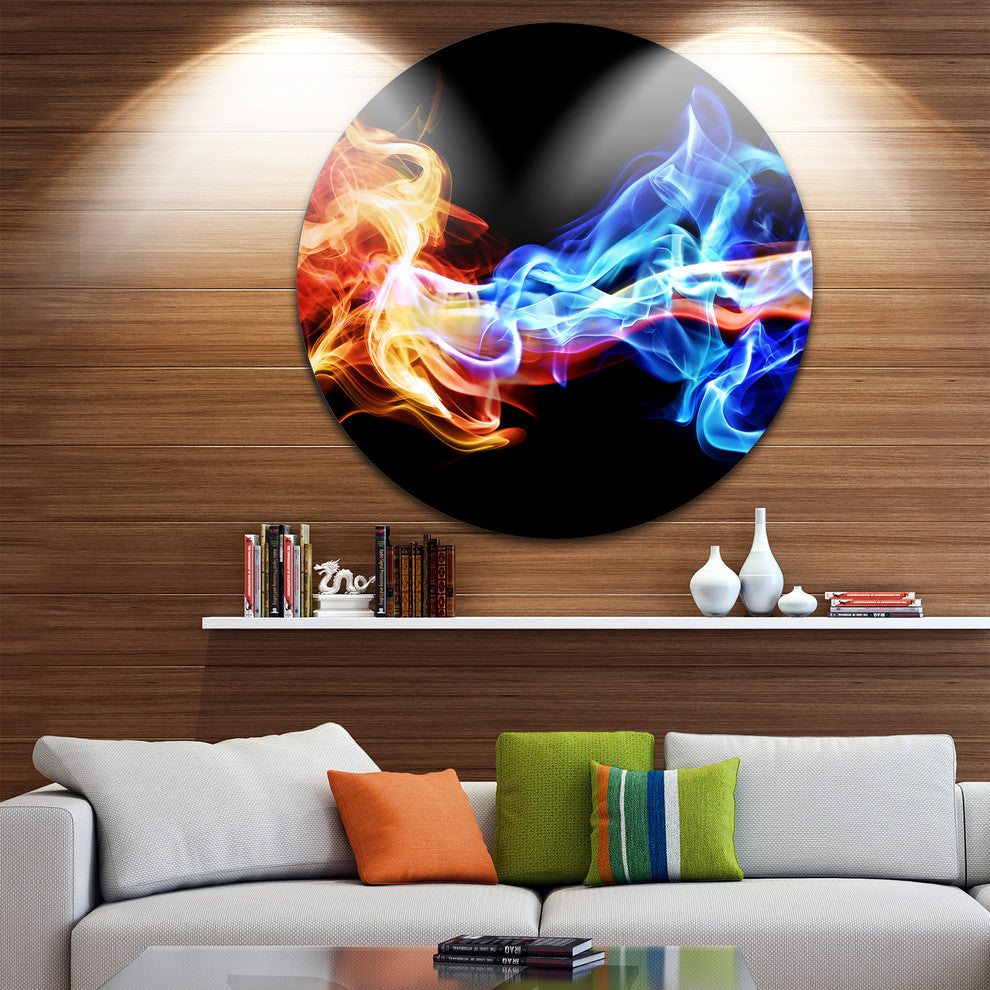 Red And Blue Smoke Abstract, Digital Art Round Metal Wall Art, 11"