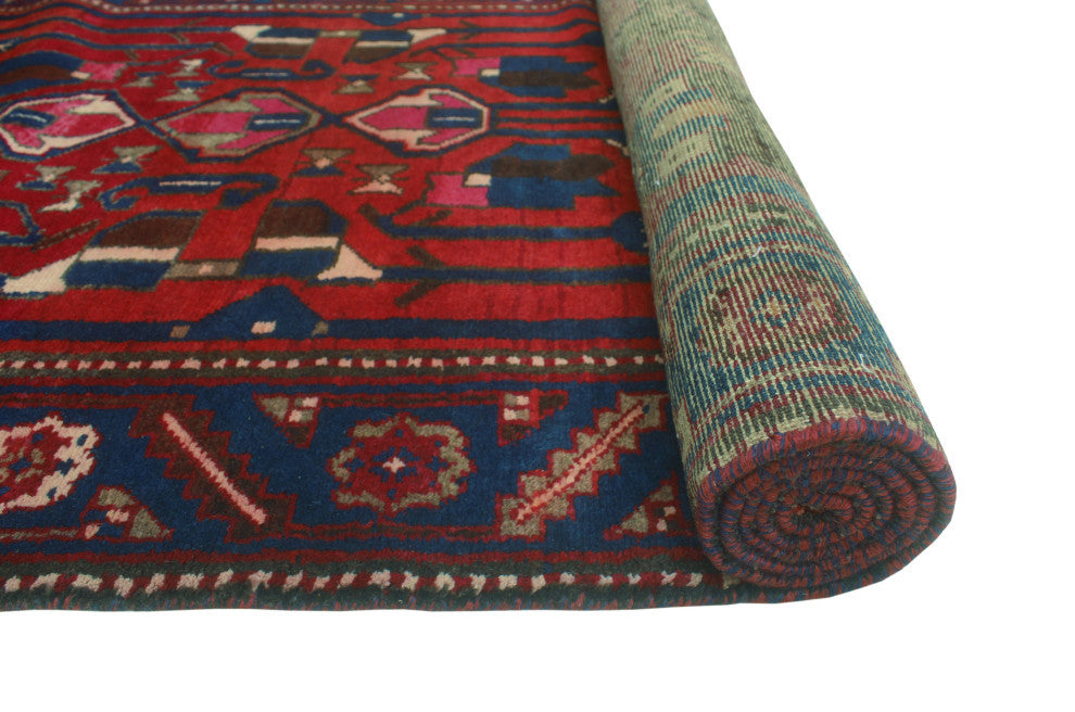 Fine Vintage Distressed Hafiza Navy/Red Runner, 3'5x10'3