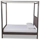 Gray Fabric Dark Gray Oak Finished Wood Queen Size Platform Canopy Bed