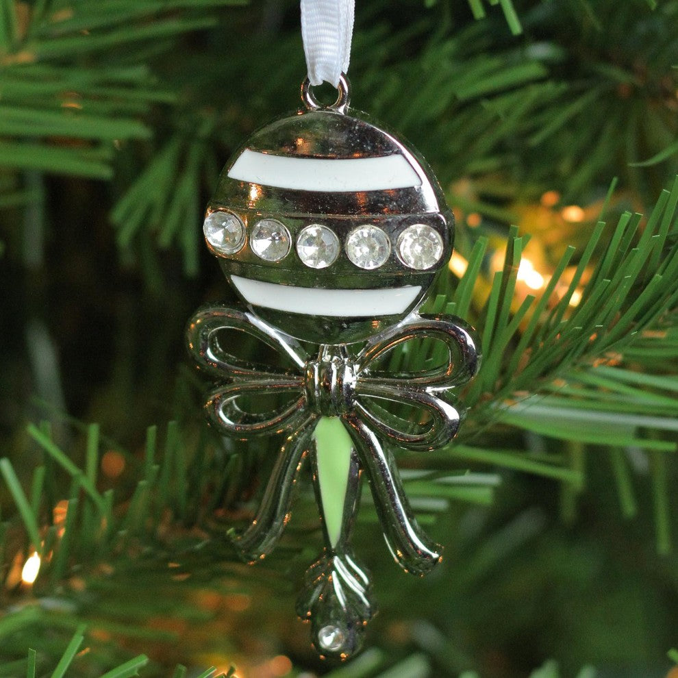 3.5" Silver and Faux Gem Studded Rattle Shaped Ornament