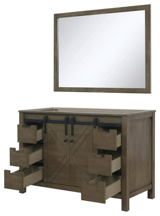 Marsyas 48" Rustic Brown Single Vanity, No Top and 44" Mirror
