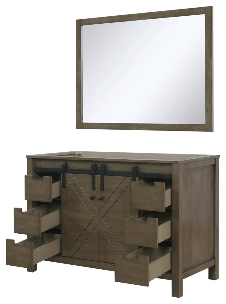 Marsyas 48" Rustic Brown Single Vanity, No Top and 44" Mirror