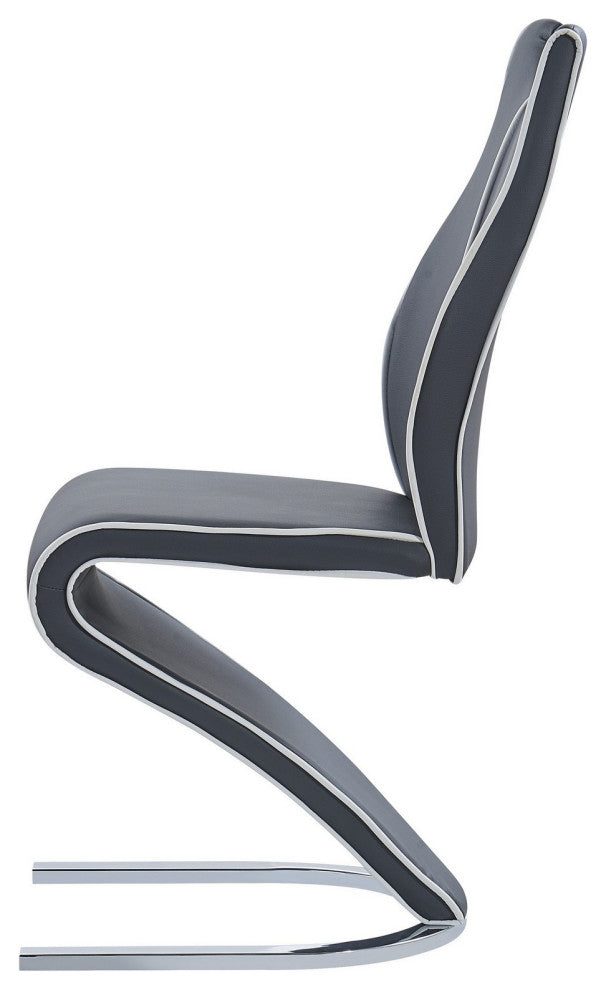 Set of 2 Gray and White Z Style Dining Chairs, Metalic Base and Seat Back Handle