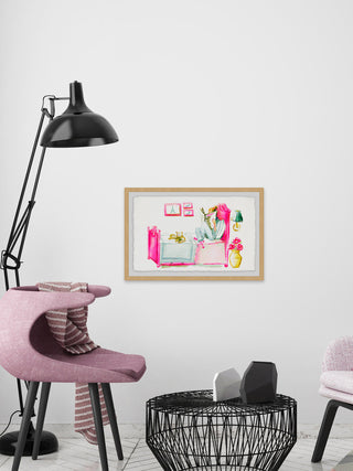 "Reading with the Cat" Framed Painting Print, 18"x12"