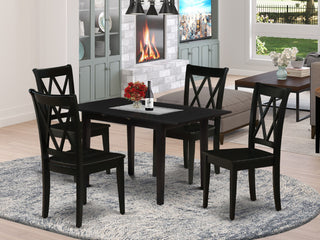 5Pc Wood Dining Table Set 2 Dining Chairs, Butterfly Leaf Dining Table, Black