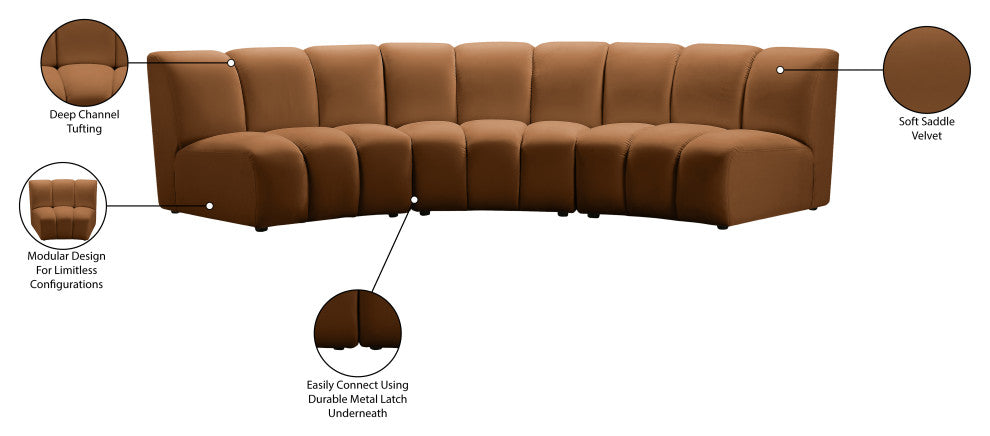 Infinity Channel Tufted Velvet Modular Chair, Saddle, 3 Piece