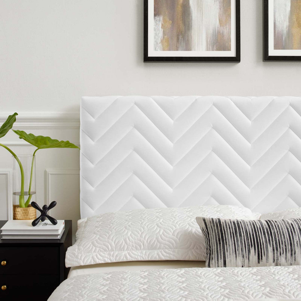 Mercy Chevron Tufted Performance Velvet King/California King Headboard, White