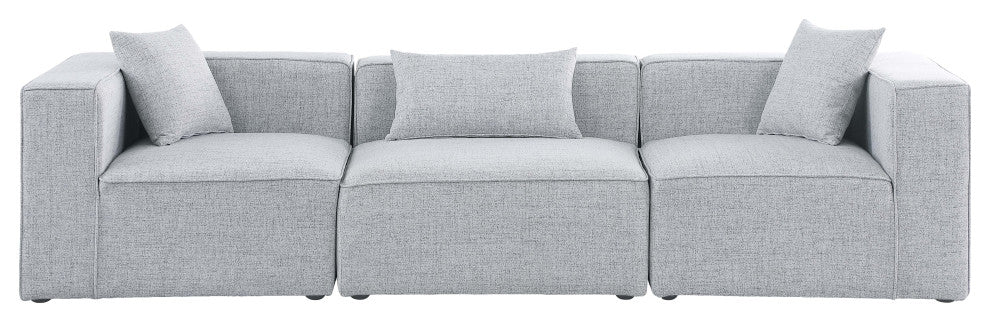 Cube Upholstered Modular Sofa, Gray, 3-Piece: 1 Armless Chair, 2 Corner Chair, Linen Texured Fabric