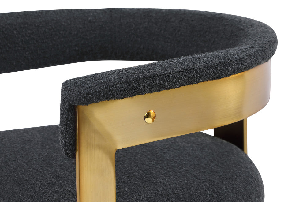 Romeo Upholstered Dining Chair, Set of 2, Black, Boucle Fabric, Brushed Gold