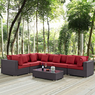 Modway Convene 7-Piece outdoor Patio Sectional Set, Expresso Red