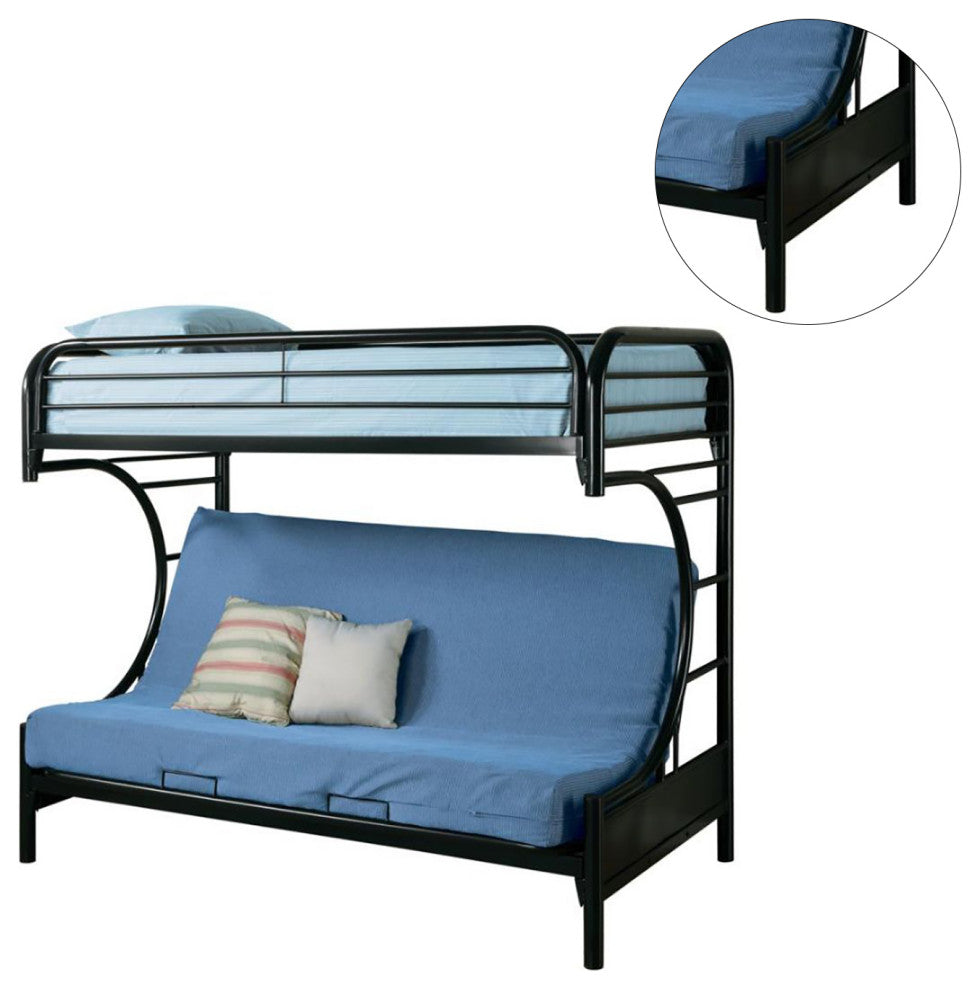 Twin Over Futon Bunk Bed, High Gloss Black