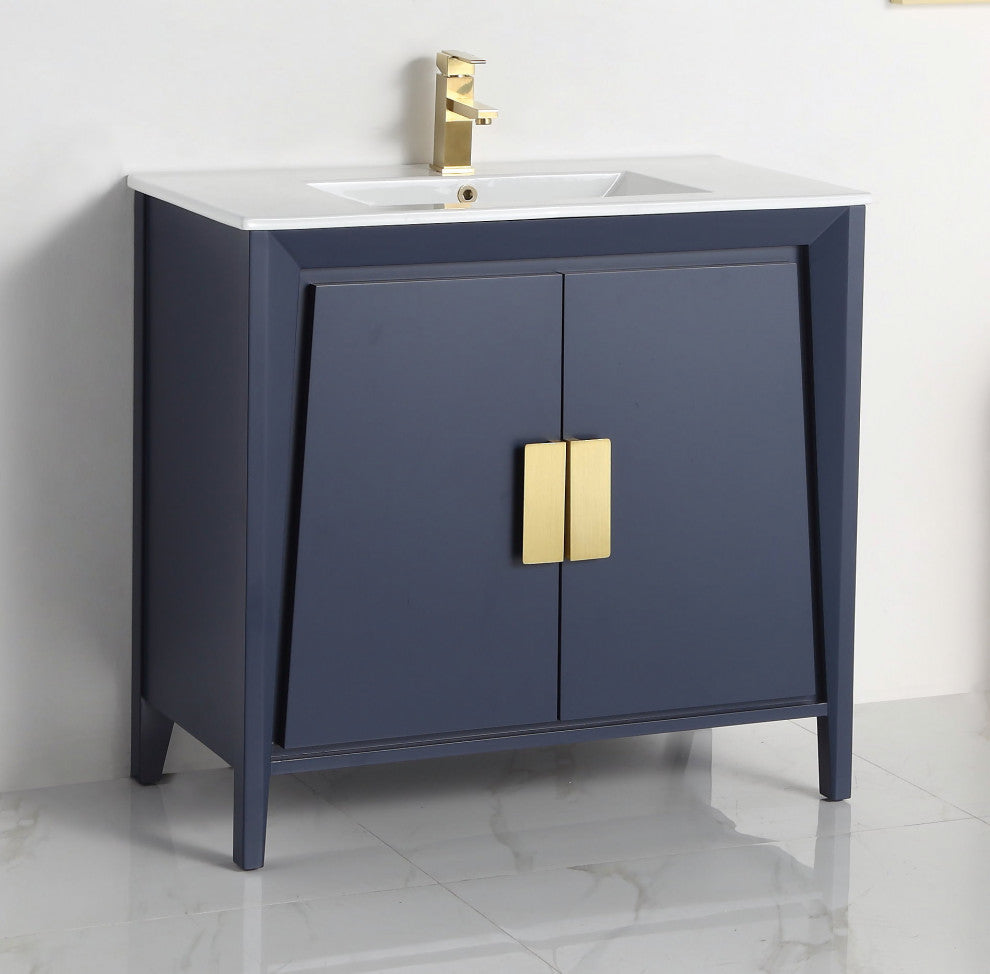 36" Larvotto Navy Blue Modern Bath Vanity, No Matching Mirror
