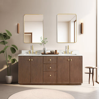 Oza Bath Vanity with Quartz Stone Top, Aged Dark Brown Oak, 72", Double Vanity, No Mirror