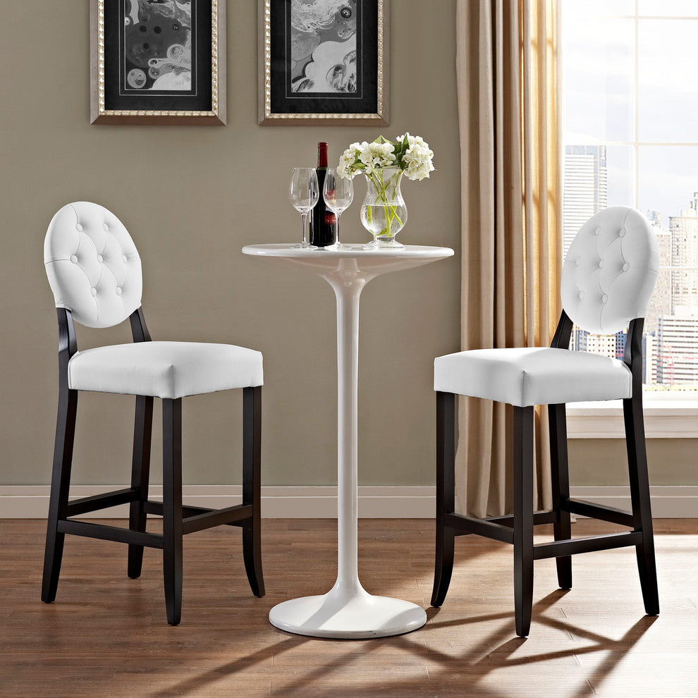 Modern Urban Contemporary Bar Stool Set of 2, White Faux Leather