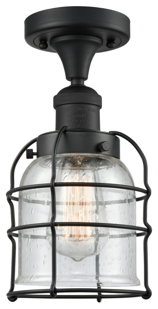 Small Bell Cage 1-Light Semi-Flush Mount, Matte Black, Seedy