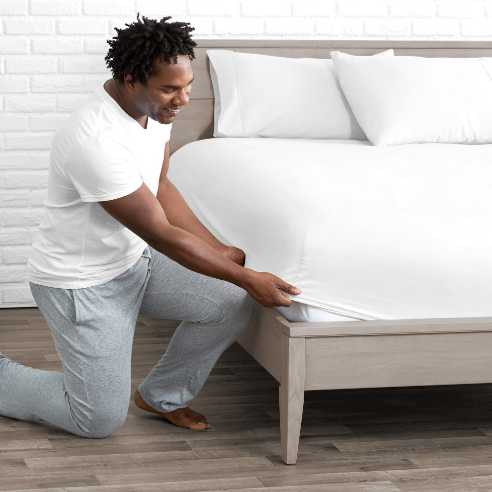 Bare Home Microfiber Fitted Sheets - Set of 2, Cool White, Twin