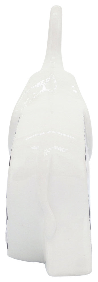 Ceramic 7"L Elephant Trunk Up, Black/White