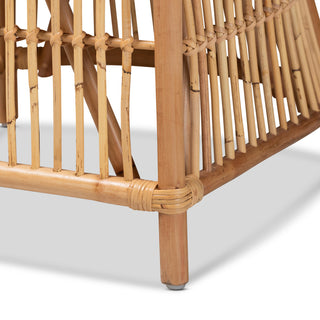 Rose Modern Bohemian White Fabric Upholstered and Natural Brown Rattan Armchair