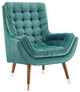 Suggest Button Tufted Upholstered Velvet Lounge Chair, Teal
