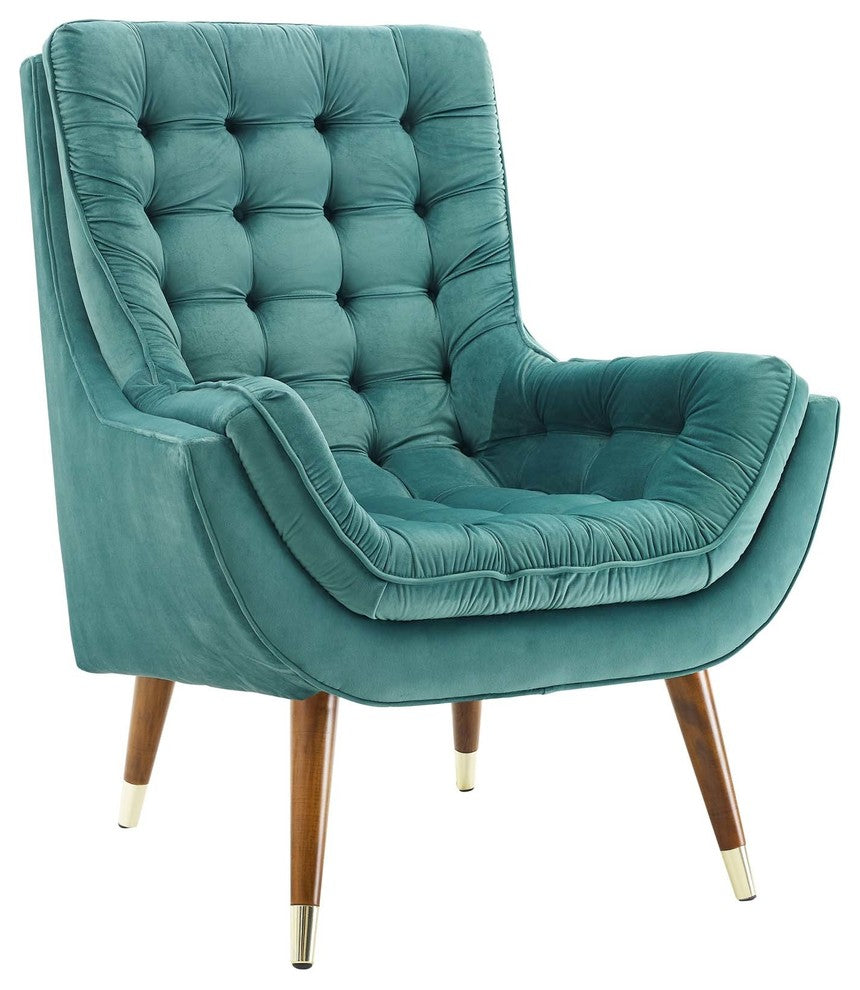 Suggest Button Tufted Upholstered Velvet Lounge Chair, Teal
