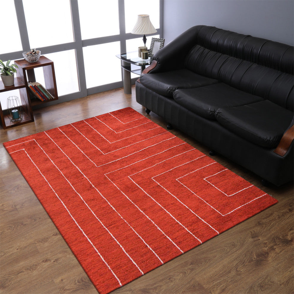 HAND KNOTTED LOOM SILK ECO-FRIENDLY RUG-6'x9',Rectangle,Red Beige,Geometric