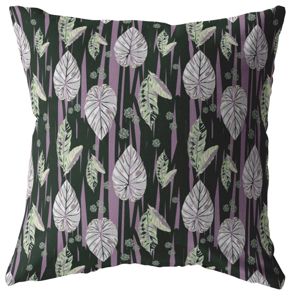 18" Black Purple Fall Leaves Zippered Suede Throw Pillow