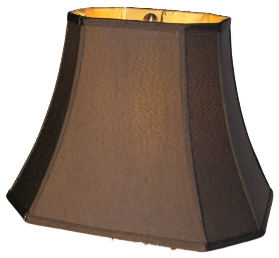 16" Silk Shantung Black Lamp Shade Rectangle Cut Corner Gold Fabric Lining