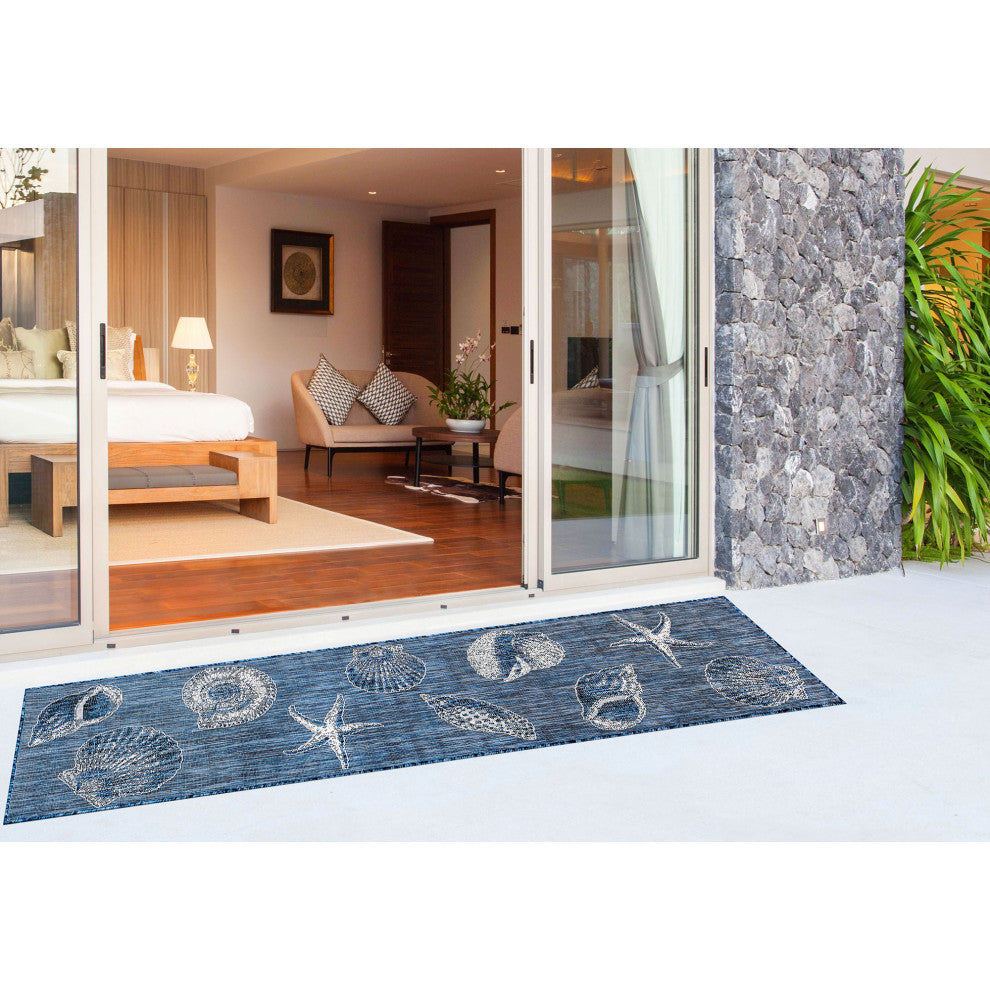 Carmel Shells Indoor/Outdoor Rug, Navy, 1'11"x4'11" Runner