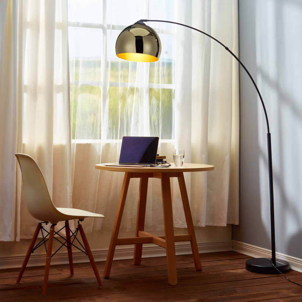Arc Floor Lamp, Gold Shade, Black Marble Base