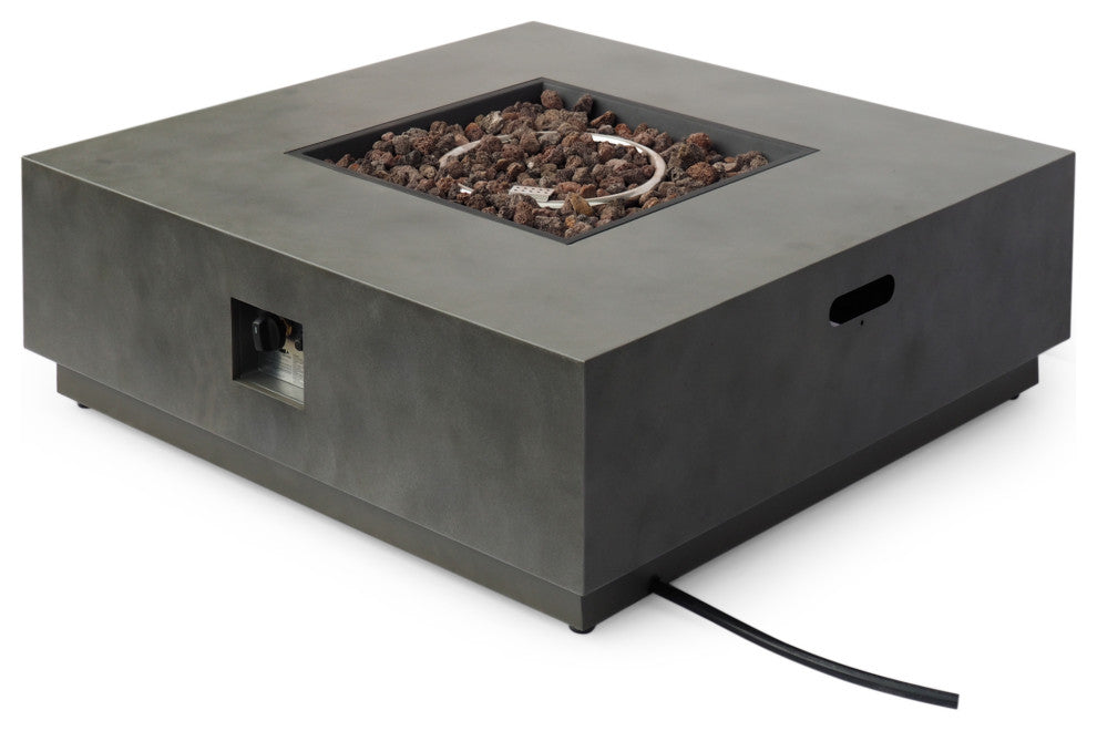 Jasmine Outdoor 50,000 BTU Square Fire Pit, No Tank Holder, Concrete Finish