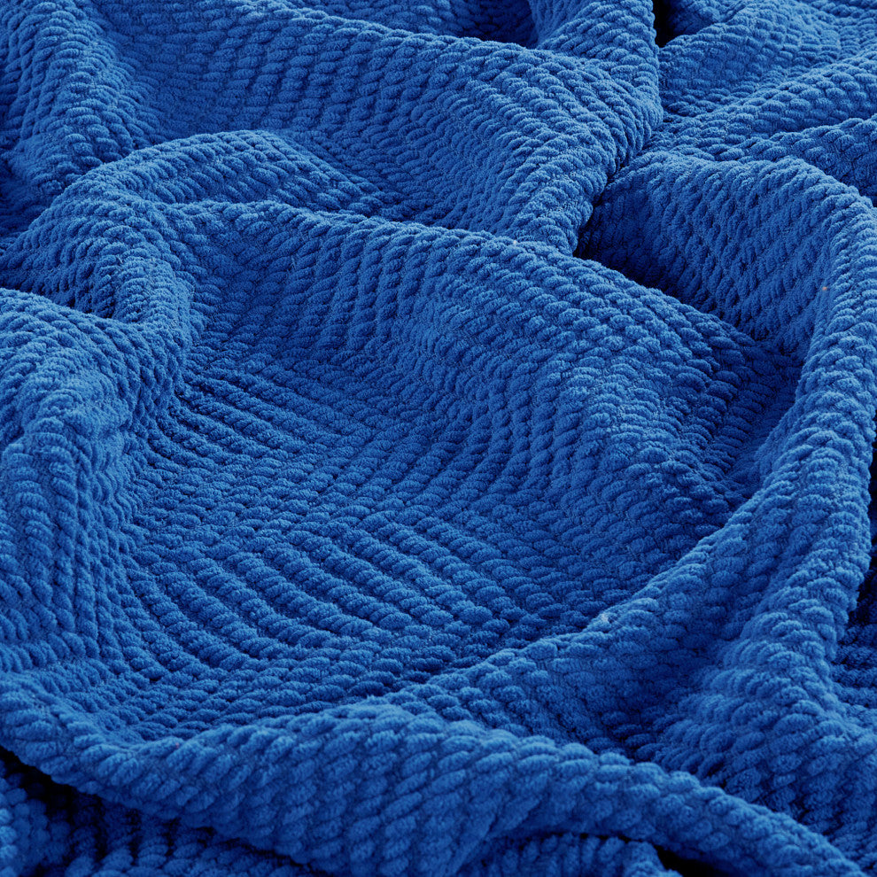 Tweed Knitted Throw Blanket, Snorkel Blue, 60"x80"