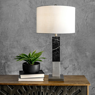 Nuloom 28" Marble Slab Obelisk Cloth Shade Black Table Lamp