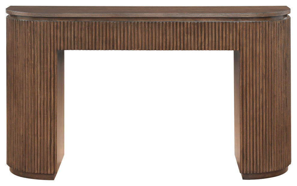 Astrid Solid Wood And Oak Veneer Vanity / Desk / Console Table, Brown