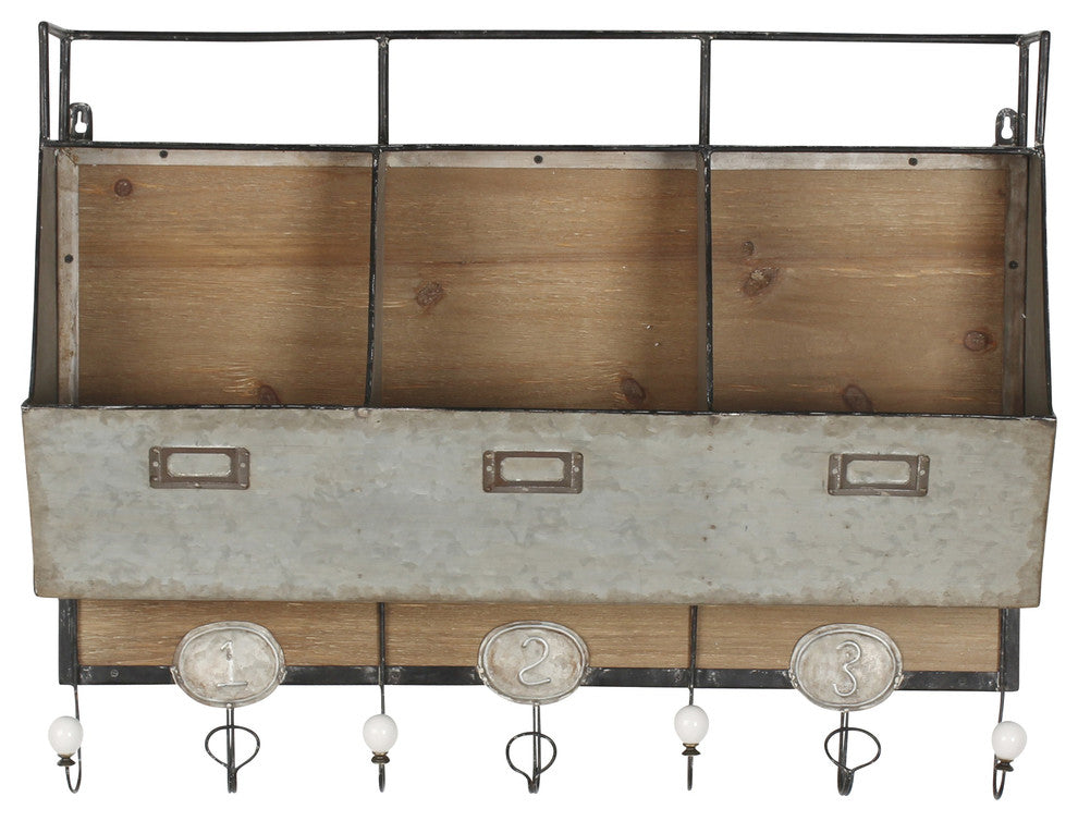 DesignOvation Arnica Rustic Wall Storage Pockets With Hooks